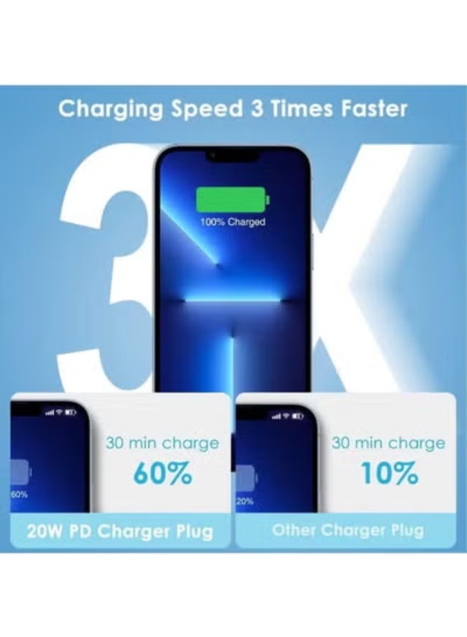 شاحن سريع لأجهزة آيفون بقوة 20 واط | شاحن جداري سريع بمنفذ USB-C مع كابل USB-C إلى Lightning بطول 2 متر، متوافق مع أجهزة آيفون 14/14 برو/14 برو ماكس/13/12/SE2020/11/XR/XS ماكس/X/آيباد (2 متر) - Image 3